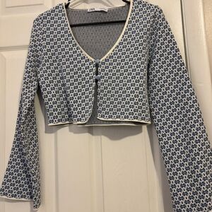 Zara Blue and White Patterned Cardigan